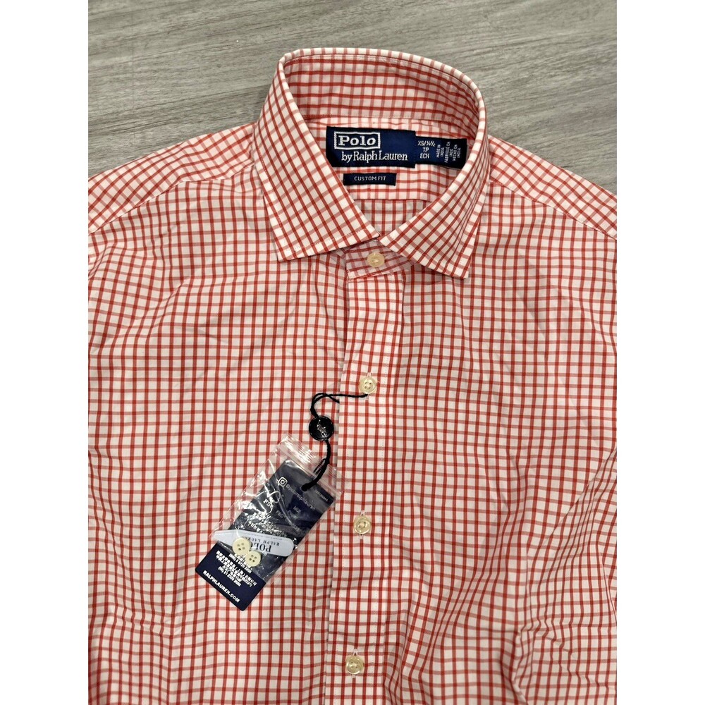 MENS RALPH LAUREN LONG SLEEVE ORANGE/WHITE CHECKERED BUTTON DOWN SHIRT XS